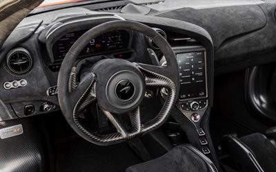 McLaren 765LT, 2021, interior, interior view, supercar, alcantara steering wheel, alcantara interior, new 765LT, british resistance cars, McLaren
