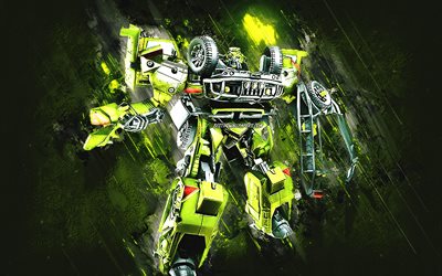 Desert Tracker Ratchet, Transformers, Autobot, Desert Tracker Ratchet Transformer, green stone background, grunge art, Desert Tracker Ratchet Autobot, Hummer Transformer