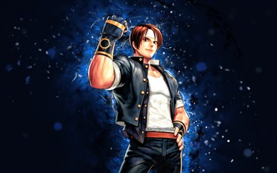 kyo kusanagi, 4k, blaue neonlichter, the king of fighters all star, snk, protagonist, serie the king of fighters, kyo kusanagi snk