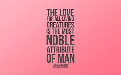 The love for all living creatures is the most noble attribute of man, Charles Darwin quote, pink background, quotes about love, popular quotes