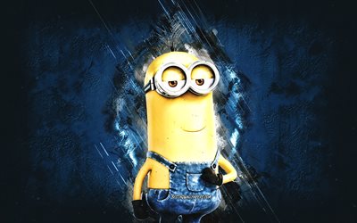 Tim, Despicable Me, minions, Tim the Minion, blue stone background, Despicable Me characters, Tim minion