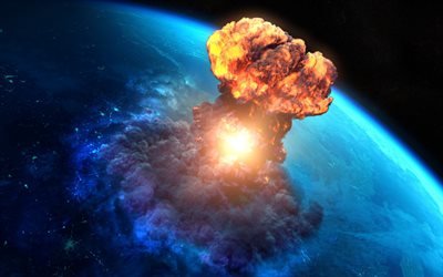 apocalisse, fine del mondo, l&#39;esplosione di un meteorite, Terra, fantasia
