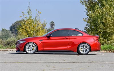 2021, BMW M2 Coupe, F87, side view, exterior, red coupe, tuning M2, tuning F87, german cars, BMW
