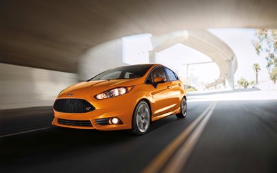 Ford Fiesta ST, 4k, 2017 cars, road, orange Fiesta ST, movement, new Fiesta ST, Ford