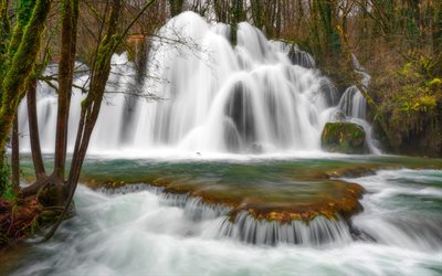Cascade des Tufs, beautiful waterfall, autumn, forest, waterfalls in France, waterfalls, Jura, France