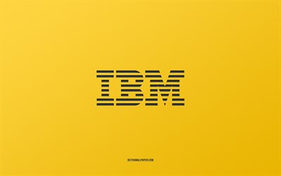 Logotipo da IBM, fundo amarelo, arte elegante, marcas, emblema, IBM, textura de papel amarelo, emblema da IBM