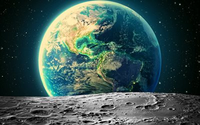 4k, 3D Earth, stars, Earth from moon, galaxy, Earth, digital art, North America from space, sci-fi, universe, NASA, South America from space, planets, Earth from space