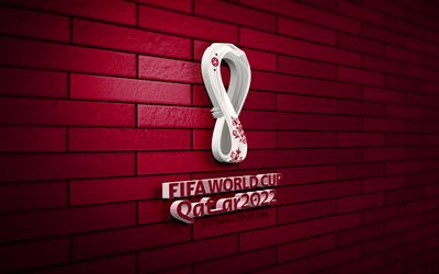 Coupe du monde de football Qatar 2022 logo 3D, 4K, mur de briques violet, cr&#233;atif, Coupe du monde de football, Coupe du monde de football Qatar 2022 logo, art 3D, Coupe du monde de football Qatar 2022
