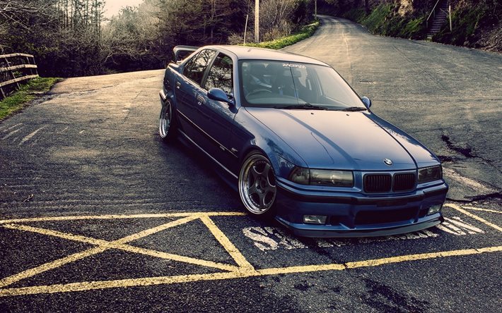 BMW M3, E36, road, tuning, blue m3, BMW