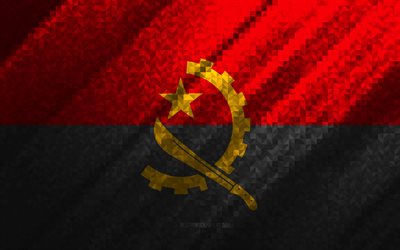 Flag of Angola, multicolored abstraction, Angola mosaic flag, Angola, mosaic art, Angola flag