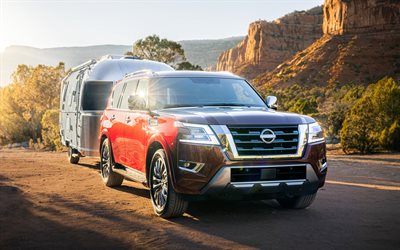 2021, Nissan Armada, front view, exterior, red SUV, new red Armada, japanese cars, Nissan