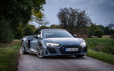 Audi R8 Spyder, 2021, front view, exterior, gray coupe, new gray R8 Spyder, german sports cars, Audi