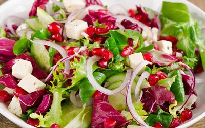 salad with pomegranates and cucumbers, healthy food, Cucumber Pomegranate Salad, salads, diet concepts