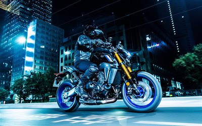2021, Yamaha MT-09 SP, 4k, exterior, night, new silver MT-09 SP, japanese motorcycles, Yamaha