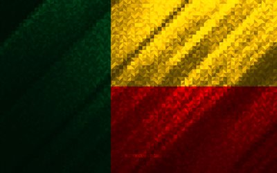 Flag of Benin, multicolored abstraction, Benin mosaic flag, Benin, mosaic art, Benin flag