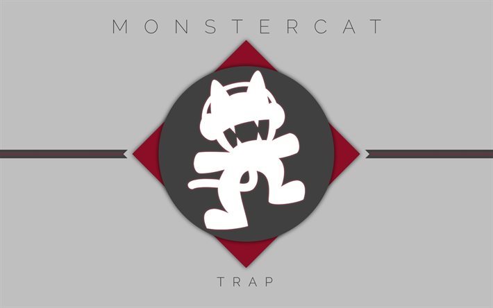 Monstercat, logo, harmaa tausta, Levy