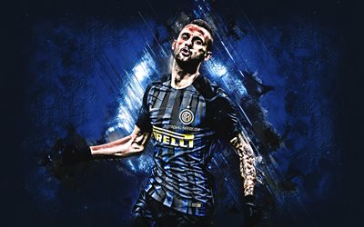 Marcelo Brozovic, Internazionale FC, midfielder, blue stone, portrait, famous footballers, football, Croatian footballers, Inter Milan FC, grunge, Serie A, Italy