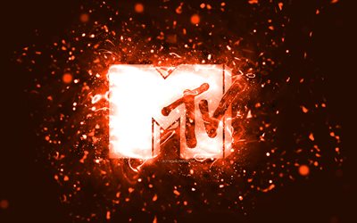 mtv orange logotyp, 4k, orange neonljus, kreativ, orange abstrakt bakgrund, music television, mtv logotyp, varum&#228;rken, mtv