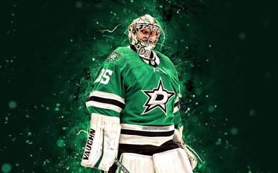 Anton Khudobin, 4k, Dallas Stars, NHL, hockey players, green neon lights, USA, Anton Khudobin 4K, hockey, Anton Khudobin Dallas Stars