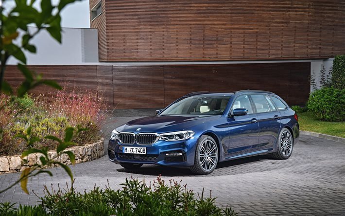 BMW s&#233;rie 5, G31, 2018 les voitures, les voitures allemandes, des wagons, bleu BMW