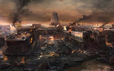 Wolfenstein II, poster, promo, apocalypse, ruined city, destroyed city