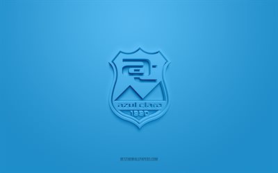 Azul Claro Numazu, creative 3D logo, blue background, J3 League, 3d emblem, Japan Football Club, Numazu, Japan, 3d art, football, Azul Claro Numazu 3d logo