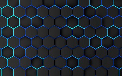 hexagones au n&#233;on, nids d abeilles, texture 3d d hexagones, motifs d hexagones, textures d hexagones, textures 3d, motifs de nids d abeilles, hexagones 3d