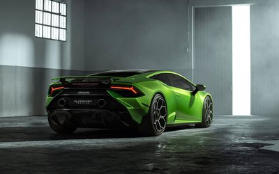 2023, Lamborghini Huracan Tecnica, 4k, rear view, exterior, green supercar, new green Huracan Tecnica, Italian sports cars, Lamborghini