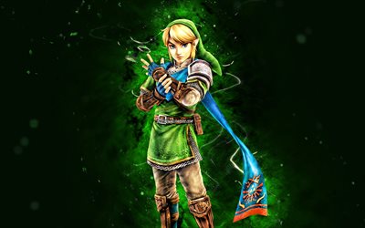 Link, 4k, green neon lights, The Legend of Zelda, protagonist, artwork, The Legend of Zelda series, Link The Legend of Zelda