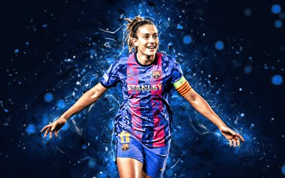 Alexia Putellas, 4k, 2022, FC Barcelona, blue neon lights, french footballers, LaLiga, Barca, Barcelona FC, womens football, Alexia Putellas 4K, soccer, Alexia Putellas Barcelona, football, La Liga, FCB