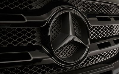 Logo Mercedes-Benz, 4K, primo piano, griglia del radiatore, marchi di automobili, logo Mercedes 3D, Mercedes-Benz