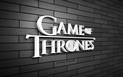 logo game of thrones 3d, 4k, muro di mattoni grigi, creativo, serie tv, logo game of thrones, arte 3d, game of thrones