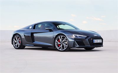 Audi R8 V10 High Performance, front view, exterior, gray sports coupe, gray Audi R8, German sports cars, Audi