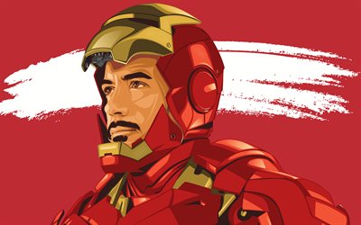 4k, Iron Man, artwork, red background, superheroes, DC Comics, IronMan