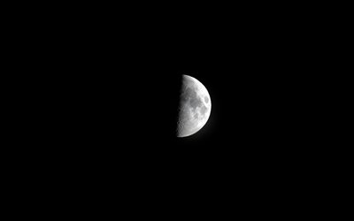 kuu, 4k, y&#246;, musta taivas, minimaalinen, luova, kuun minimalismi