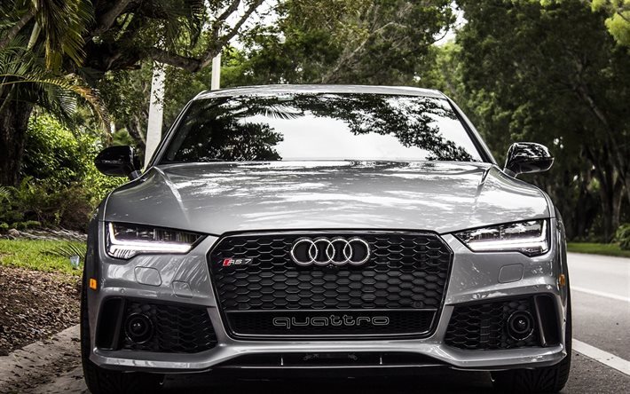 Audi RS7 Sportback, road, supercars, fron view, gray rs7, Audi