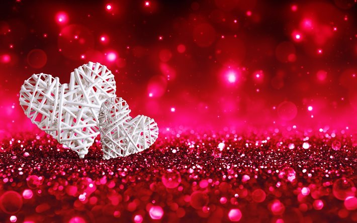 Il Giorno di san valentino, il 14 febbraio, cuori di filetto, cuore bianco