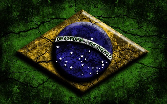 Flaggan i Brasilien, 3d, grunge, Sydamerika, Brasilien, Brasiliansk flagga
