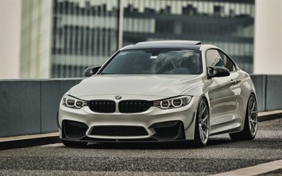 BMW M4, 4k, tuning, F82, 2019 cars, parking, white m4, supercars, 2019 BMW M4, german cars, white f82, BMW