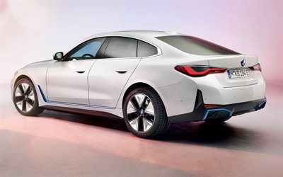 BMW i4, 2022, rear view, exterior, white sedan, new white i4, electric cars, German cars, BMW