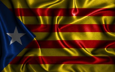 Estelada Catalonia flag, 4k, silk wavy flags, Communities of Spain, Flag of Estelada Catalonia, fabric flags, 3D art, spanish communities, Estelada Catalonia, Spain, Estelada Catalonia 3D flag