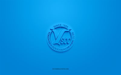 YSCC Yokohama, creative 3D logo, blue background, J3 League, 3d emblem, Japan Football Club, Yokohama, Japan, 3d art, football, YSCC Yokohama 3d logo