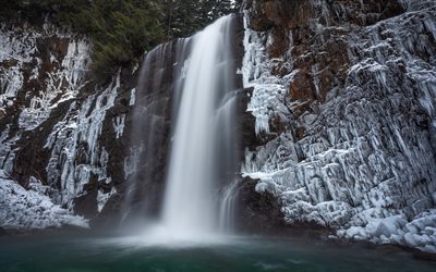 Franklin Falls, waterfall, rockal, Snoqualmie River, beautiful waterfall, evening, Washington State, USA
