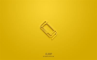 Clamp 3d icon, yellow background, 3d symbols, Clamp, tools icons, 3d icons, Clamp sign, tools 3d icons