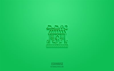 Eco House 3d icon, green background, 3d symbols, Eco House, ecology icons, 3d icons, Eco House sign, ecology 3d icons