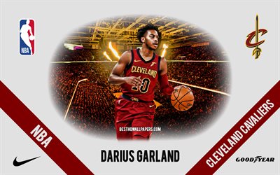 Darius Garland, Cleveland Cavaliers, American Basketball Player, NBA, portrait, USA, basketball, Rocket Mortgage FieldHouse, Cleveland Cavaliers logo