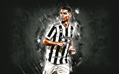 Cristiano Ronaldo, 2021, Juventus FC, portrait, Ronaldo art, grunge art, gray stone background, football, Juventus, Italy