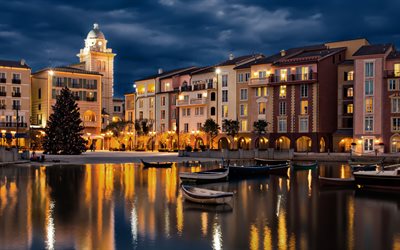 Orlando, soir&#233;e, coucher de soleil, b&#226;timents, baie, paysage urbain d&#39;Orlando, Floride, USA