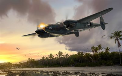 lockheed p-38 lightning, amerikanischer bomber, zweiter weltkrieg, p-38j, usaf, flugzeuge des zweiten weltkriegs, kampfflugzeuge