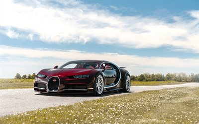 Bugatti Chiron, 2018, hypercar, bourgogne, noir Chiron, tuning, supercars, Bugatti